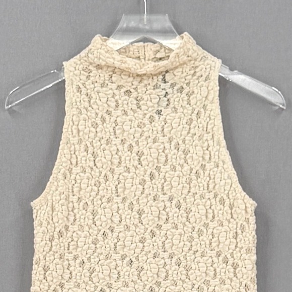 ENZA COSTA Puckered Lace Sleeveless Mockneck Top Women Medium Cream Sheer Luxury - Picture 5 of 12